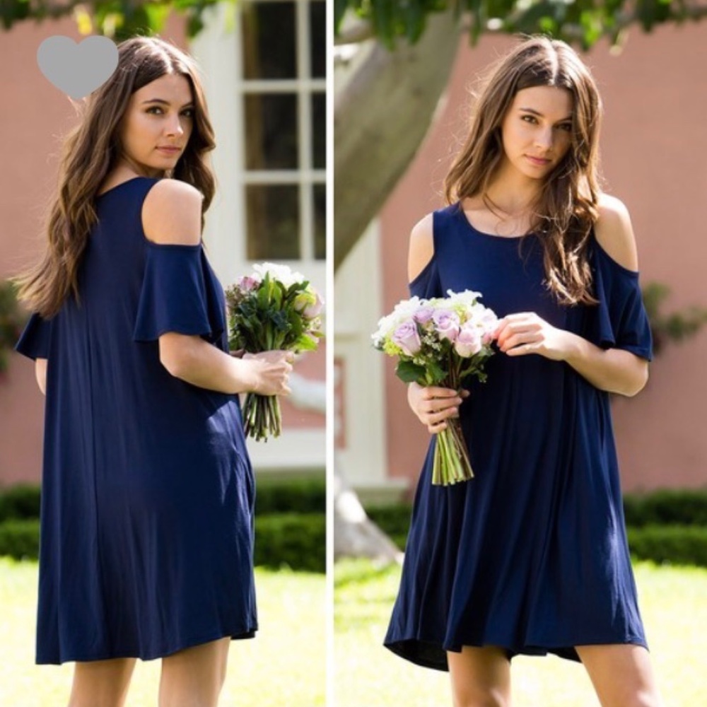 Navy Cold Shoulder Dress
